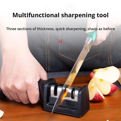 1Pc Black Kitchen Three Segment Knife Sharpener Household Multi Functional Hand Held Three Purpose Sharpening Stone Kitchen Tool c9f98b-b7.myshopify.com