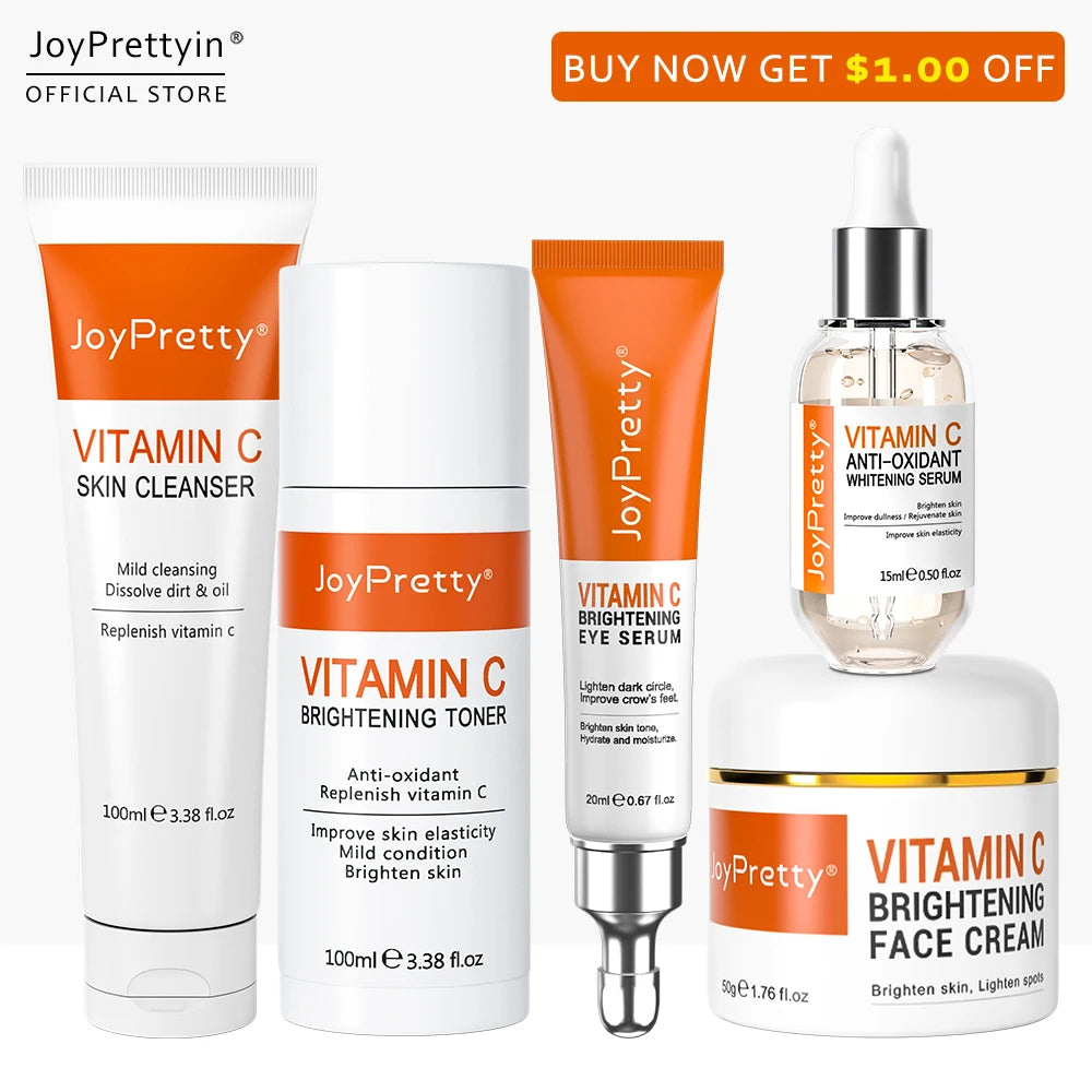 JoyPretty Vitamin C Skin Care Set Face Whitening Dark Spots Cream Serum Gentle Cleaning Deep Moisturizing Pore Shrinkle Skincare c9f98b-b7.myshopify.com