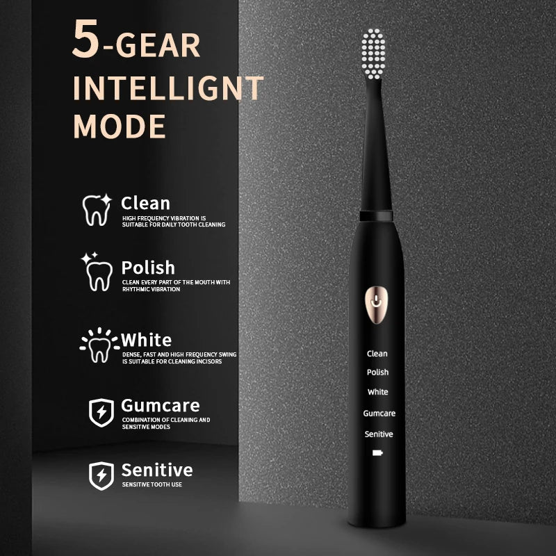Jianpai Adult Black White Classic Acoustic Electric Toothbrush Adult 5-gear Mode USB Charging IPX7 Waterproof Acoustic Electric c9f98b-b7.myshopify.com