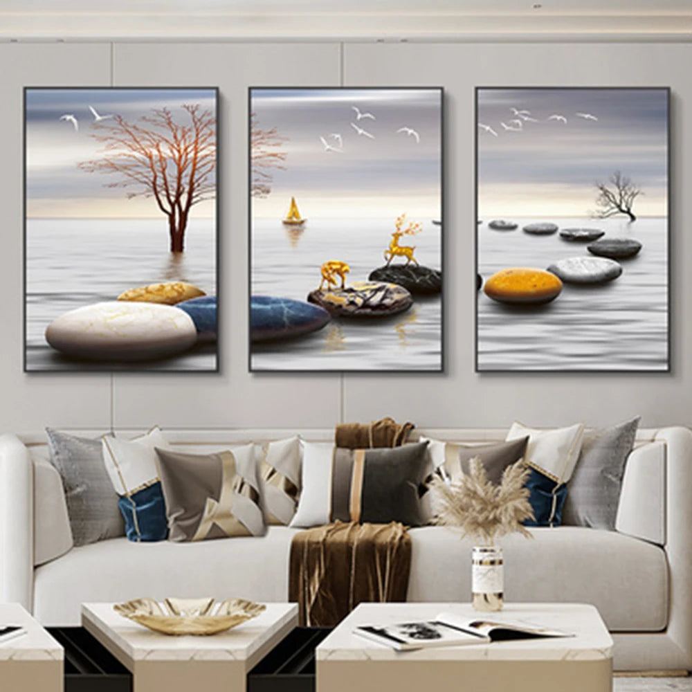 3 Pieces Nordic Luxury Ribbon Abstract Landscape Wall Art Canvas Paintings Modern Gold Deer Poster Print Picture for Home Decor c9f98b-b7.myshopify.com