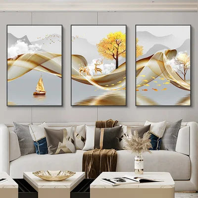 3 Pieces Nordic Luxury Ribbon Abstract Landscape Wall Art Canvas Paintings Modern Gold Deer Poster Print Picture for Home Decor c9f98b-b7.myshopify.com