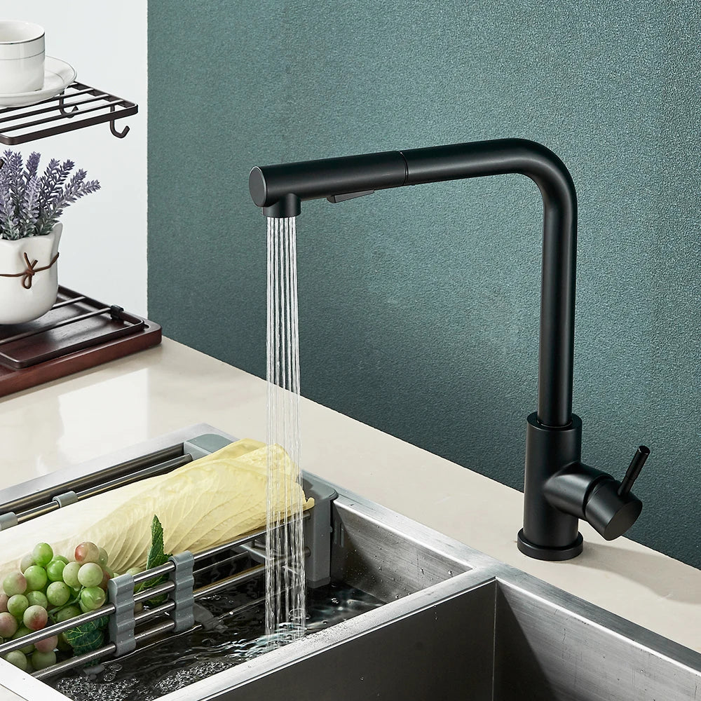 Matte Black Pull Out Kitchen Sink Faucet Two Model Stream Sprayer Nozzle Stainless Steel Hot Cold Wate Mixer Tap Deck c9f98b-b7.myshopify.com