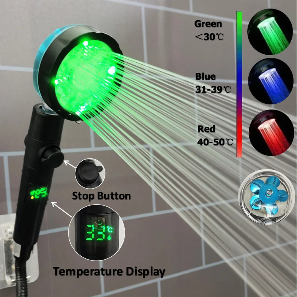 LED Digital Temperature Display Shower Head Temperature Control Colorful Fan Spray Nozzle High Pressure Rainfall Bathroom Shower c9f98b-b7.myshopify.com