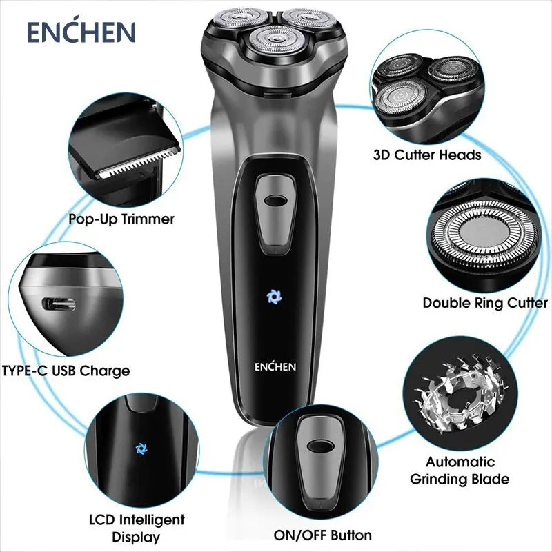 ENCHEN Blackstone Electrical Rotary Shaver for Men 3D Floating Blade Washable Type-C USB Rechargeable Shaving Beard Machine c9f98b-b7.myshopify.com