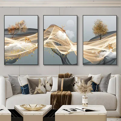 3 Pieces Nordic Luxury Ribbon Abstract Landscape Wall Art Canvas Paintings Modern Gold Deer Poster Print Picture for Home Decor c9f98b-b7.myshopify.com