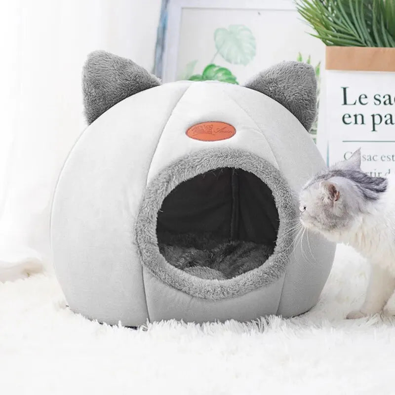 Cat Head Shape Cute And Comfortable Warm Cat House Safe Sleep Cave Non-Slip Semi-Closed Design Four Seasons Universal Cat Nest c9f98b-b7.myshopify.com