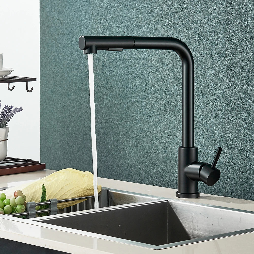 Matte Black Pull Out Kitchen Sink Faucet Two Model Stream Sprayer Nozzle Stainless Steel Hot Cold Wate Mixer Tap Deck c9f98b-b7.myshopify.com