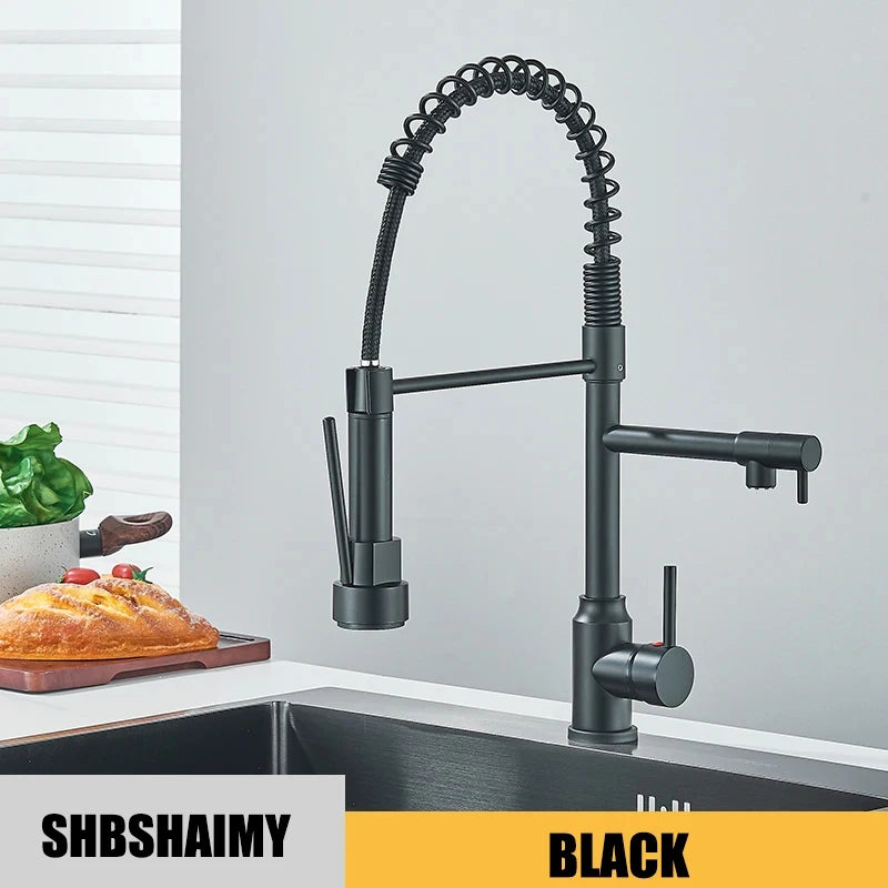 Black Kitchen Sink Faucet Pull Down Hot and Cold Water Mixer2 Mode Tap with Dual Spout 360 Rotation Flexible Deck Mounted c9f98b-b7.myshopify.com