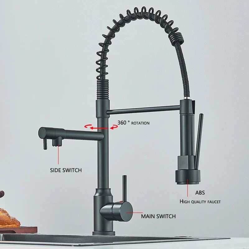 Black Kitchen Sink Faucet Pull Down Hot and Cold Water Mixer2 Mode Tap with Dual Spout 360 Rotation Flexible Deck Mounted c9f98b-b7.myshopify.com