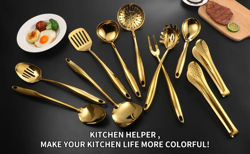 11-Piece 304 Stainless Steel Matte Kitchen Utensils Set - Cooking Tools with Spatula, Spoon, and Ladle c9f98b-b7.myshopify.com