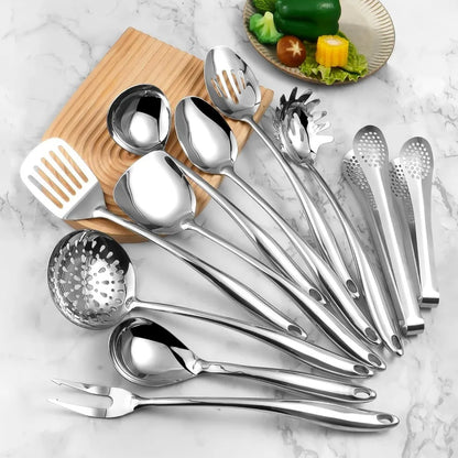 11-Piece 304 Stainless Steel Matte Kitchen Utensils Set - Cooking Tools with Spatula, Spoon, and Ladle c9f98b-b7.myshopify.com