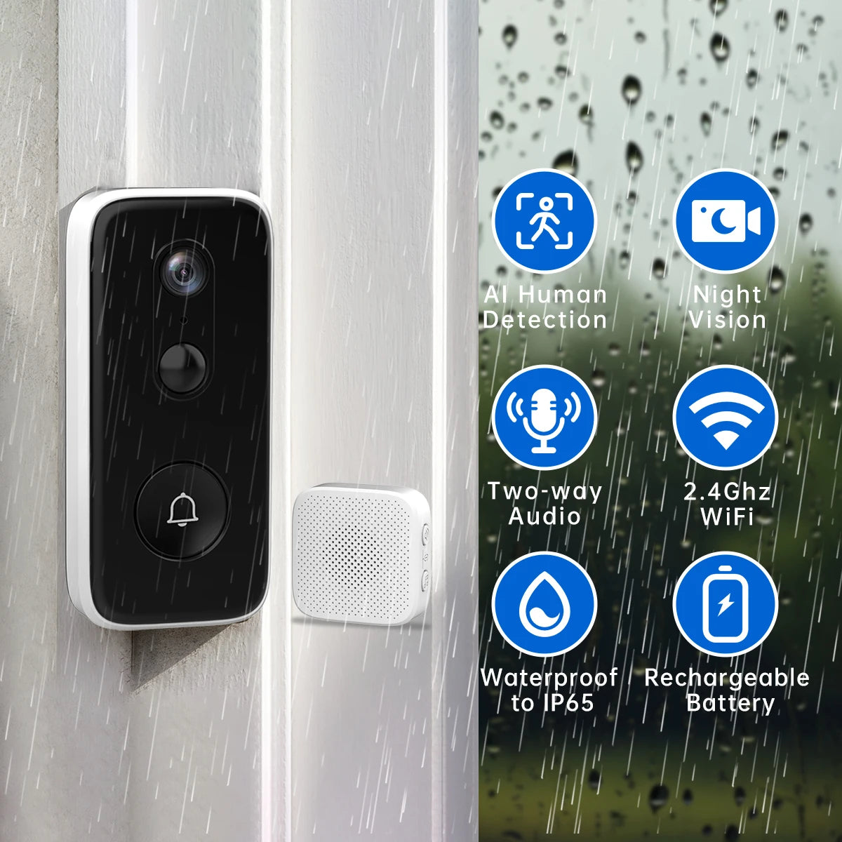 JOOAN Intelligent WiFi Doorbell With Camera Smart Home 3MP WiFi Video Doorbell Outdoor Battery Powered Security Video Intercom c9f98b-b7.myshopify.com