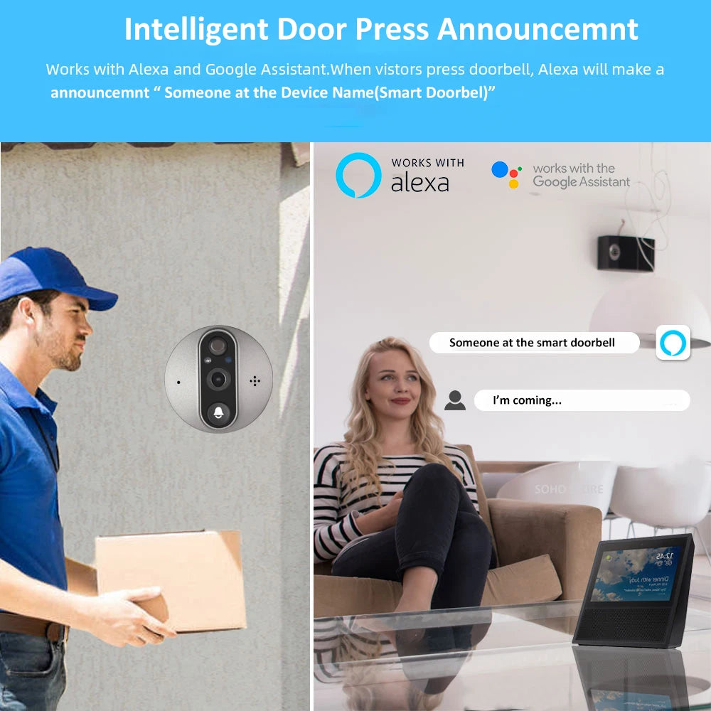 3MP Tuya Smart WiFi Video Door Peephole Viewer, Battery-Powered Digital Doorbell with PIR Motion Detection, Night Vision, and Smart Life App, Alexa & Google Compatible c9f98b-b7.myshopify.com