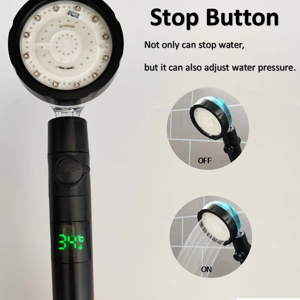 LED Digital Temperature Display Shower Head Temperature Control Colorful Fan Spray Nozzle High Pressure Rainfall Bathroom Shower c9f98b-b7.myshopify.com