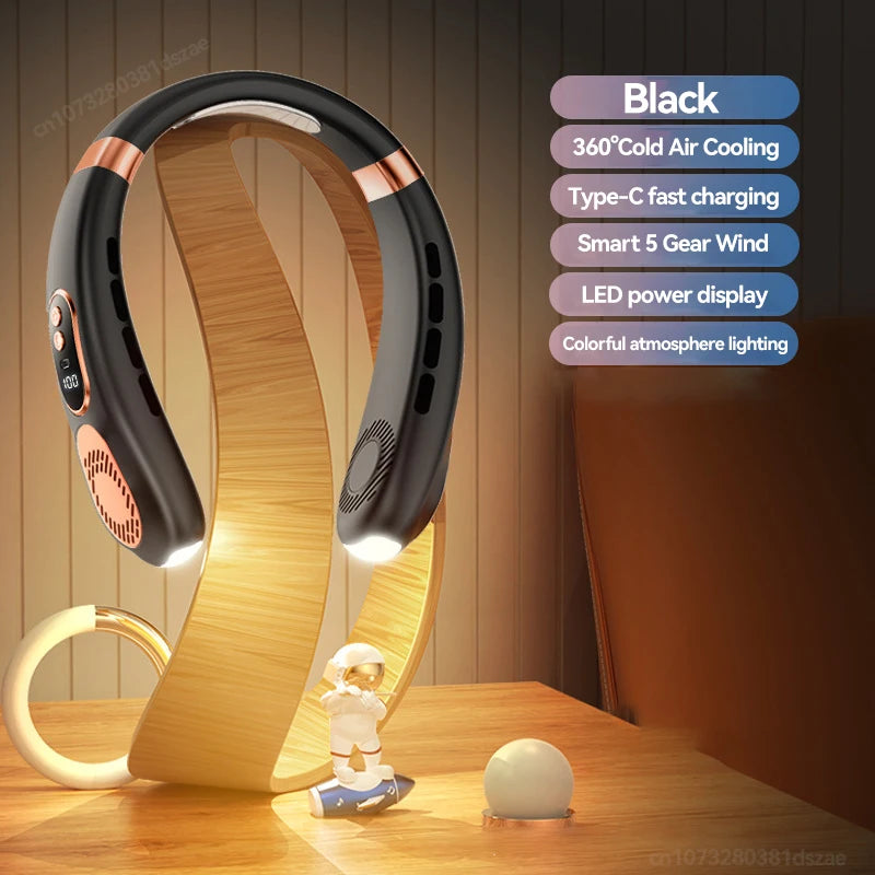 Xiaomi MIJIA Portable Neck Fan USB Handheld Mute LED Digital Display Leafless Mini Electric Fan Colorful Atmosphere Lights c9f98b-b7.myshopify.com