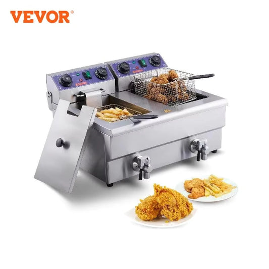 VEVOR Electric Deep Fryer w/ Dual Removable Tanks - 12L 5000W Commercial Countertop Fryer for Chicken, French Fries, Chips, and More c9f98b-b7.myshopify.com