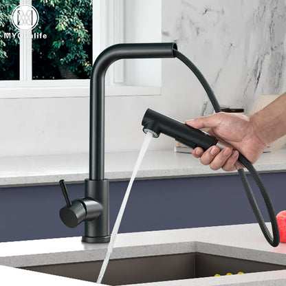 Matte Black Pull Out Kitchen Sink Faucet Two Model Stream Sprayer Nozzle Stainless Steel Hot Cold Wate Mixer Tap Deck c9f98b-b7.myshopify.com