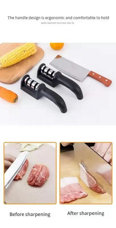 1Pc Black Kitchen Three Segment Knife Sharpener Household Multi Functional Hand Held Three Purpose Sharpening Stone Kitchen Tool c9f98b-b7.myshopify.com