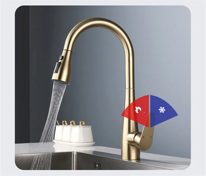 Brushed Gold Pull Out Kitchen Faucet SUS304 Sink Faucet Mixer Tap 360 degree rotation torneira cozinha mixer taps Kitchen Tap c9f98b-b7.myshopify.com