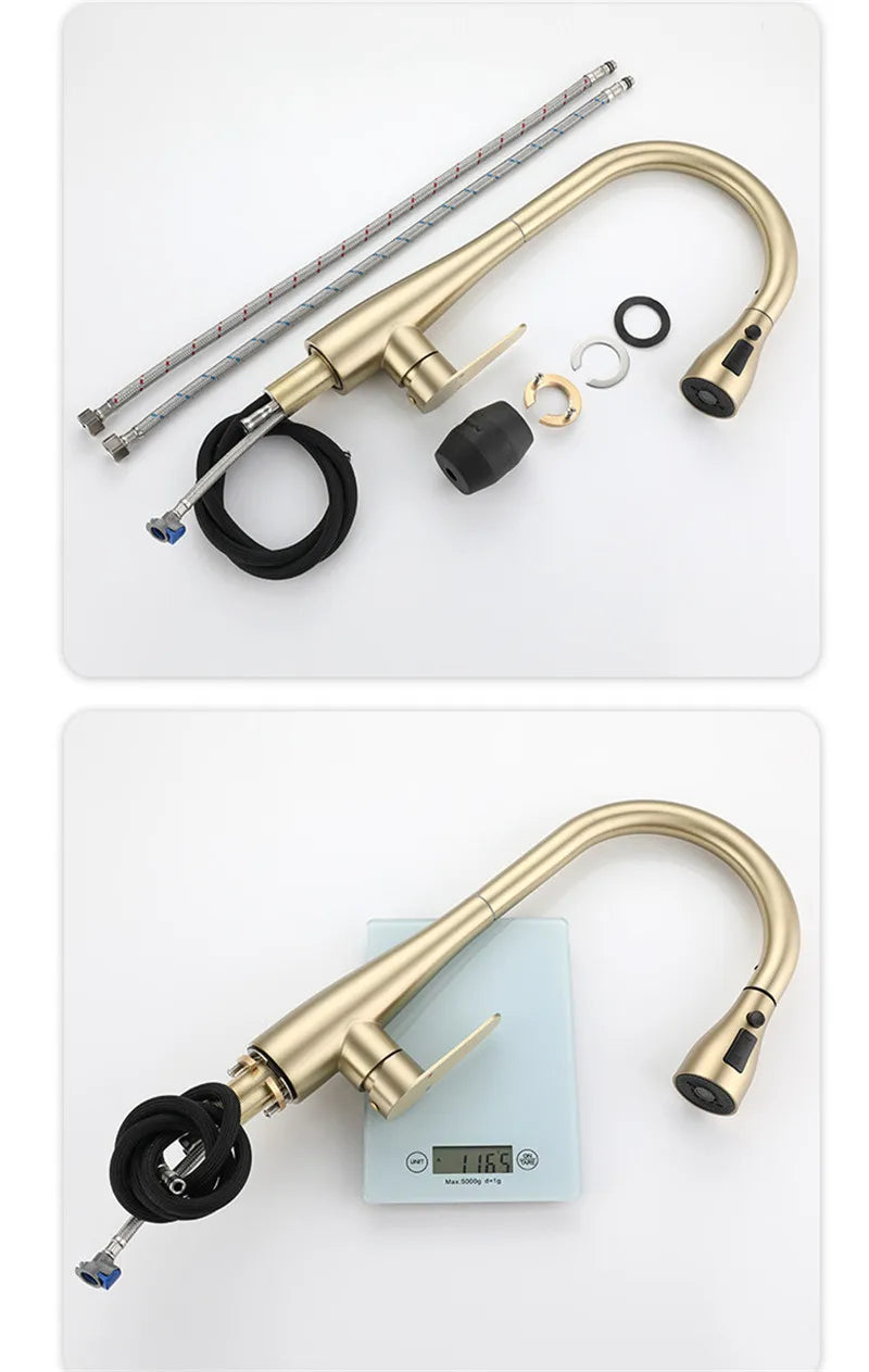 Brushed Gold Pull Out Kitchen Faucet SUS304 Sink Faucet Mixer Tap 360 degree rotation torneira cozinha mixer taps Kitchen Tap c9f98b-b7.myshopify.com