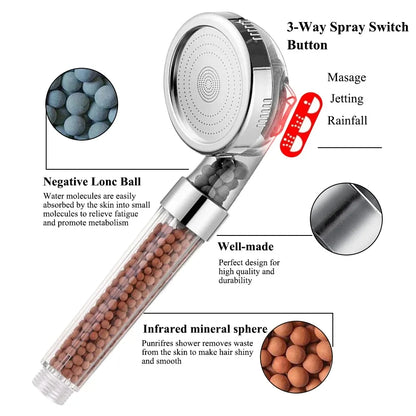 New 3 Functions High Pressure SPA Shower Head Water Saving Handheld Rainfall Bathroom Accessories Anion Filter Shower c9f98b-b7.myshopify.com