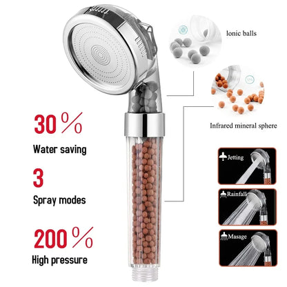 New 3 Functions High Pressure SPA Shower Head Water Saving Handheld Rainfall Bathroom Accessories Anion Filter Shower c9f98b-b7.myshopify.com