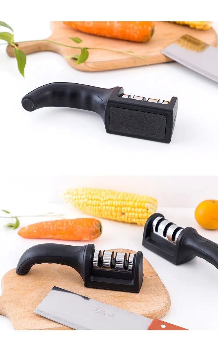 1Pc Black Kitchen Three Segment Knife Sharpener Household Multi Functional Hand Held Three Purpose Sharpening Stone Kitchen Tool c9f98b-b7.myshopify.com