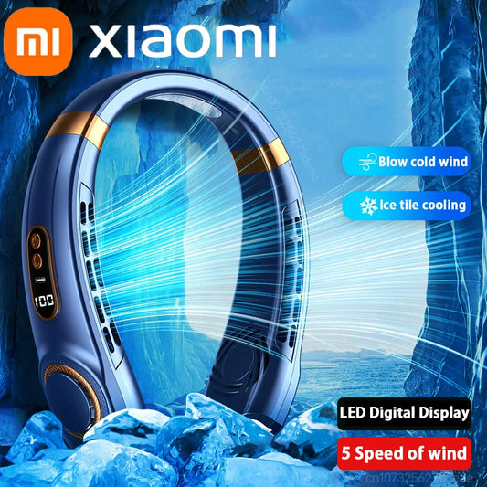 Xiaomi MIJIA Portable Neck Fan USB Handheld Mute LED Digital Display Leafless Mini Electric Fan Colorful Atmosphere Lights c9f98b-b7.myshopify.com