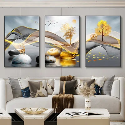 3 Pieces Nordic Luxury Ribbon Abstract Landscape Wall Art Canvas Paintings Modern Gold Deer Poster Print Picture for Home Decor c9f98b-b7.myshopify.com