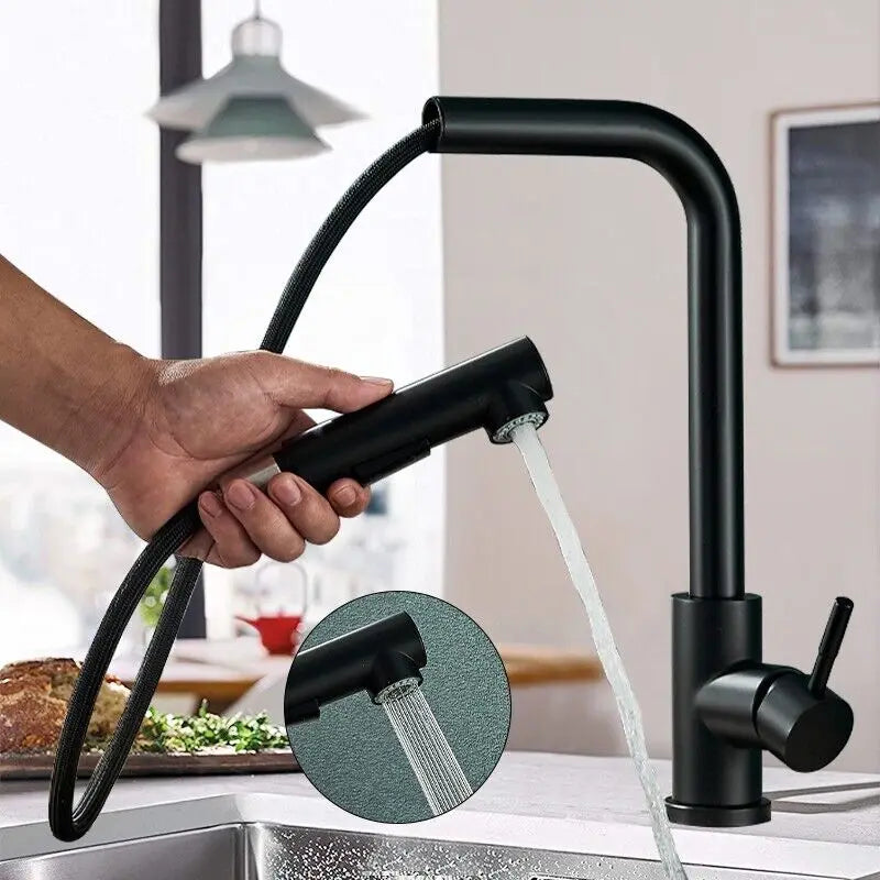 Matte Black Pull Out Kitchen Sink Faucet Two Model Stream Sprayer Nozzle Stainless Steel Hot Cold Wate Mixer Tap Deck c9f98b-b7.myshopify.com