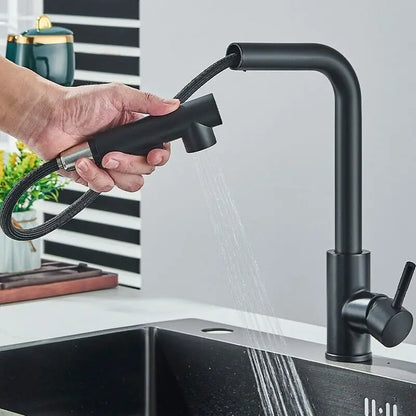 Matte Black Pull Out Kitchen Sink Faucet Two Model Stream Sprayer Nozzle Stainless Steel Hot Cold Wate Mixer Tap Deck c9f98b-b7.myshopify.com