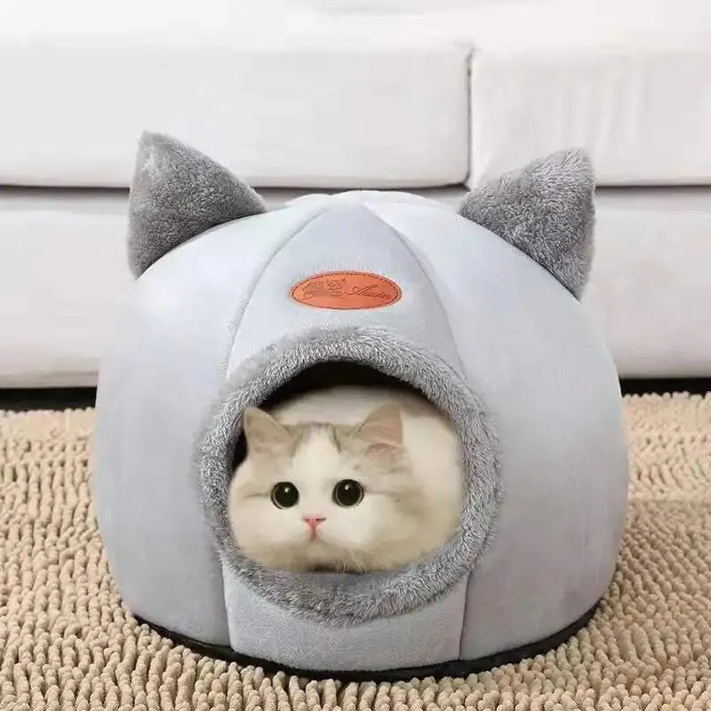 Cat Head Shape Cute And Comfortable Warm Cat House Safe Sleep Cave Non-Slip Semi-Closed Design Four Seasons Universal Cat Nest c9f98b-b7.myshopify.com